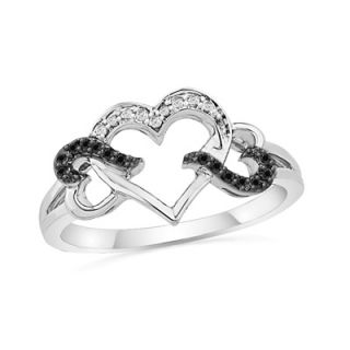 10 CT. T.W. Black and White Diamond Triple Heart Ring in Sterling