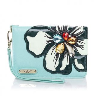 Sharif Patent Floral Phone Wristlet with Leather Trim