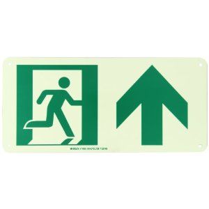 Brady 114683 15" Width x 7" Height B 895 Glow In The Dark Plastic, Green Safety Guidance Sign, Picto of Running Man with Up Arrow Industrial Warning Signs