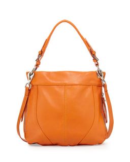 Side Zip Italian Leather Crossbody Bag, Bright Orange