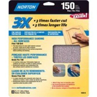 Norton Norzon Plus 3X High Performance Sheet Pack, Paper Backing, Aluminum Oxide, 9" Width, 11" Length, Grit 150 (Pack of 25) Abrasive Sheets
