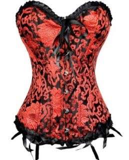 Pandolah New Lingerie Hot Shapers Burlesque Boned Gothic Overbust Bustier 5colour (L, Black&Red) Adult Exotic Corsets Clothing