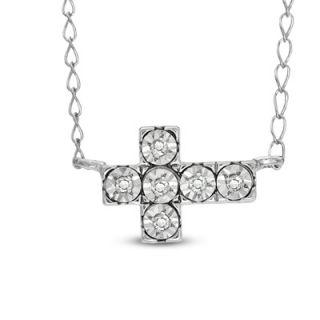 Accent Sideways Cross Necklace in Sterling Silver   17   Zales