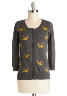 Birdlandia Cardigan in Grey  Mod Retro Vintage Sweaters