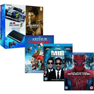 PS3 New Sony PlayStation 3 Slim Console (500 GB) Sony Bundle   Includes GT 5 Academy Edition, Uncharted 3 GOTY, The Amazing Spider Man, MIB 3 and Arthur Christmas      Games Consoles