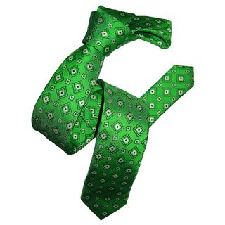 Dmitry Mens Green Italian Silk Patterned Skinny Tie