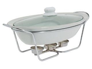 WHITE CERAMIC FOOD WARMER   2 Quart Oval Baker   Covered Casserole   on Metal Stand with Warming Candles   Brand NEW   Gift Boxed Casserole Dish Kitchen & Dining
