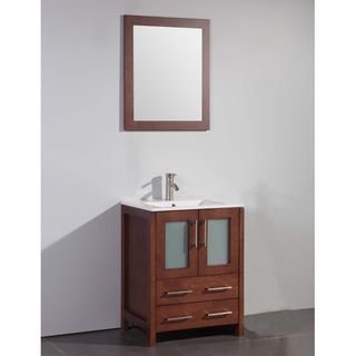 Legion Furniture Ceramic Top 24 inch Sink Cherry Bathroom Vanity And Matching Framed Mirror Brown Size Single Vanities
