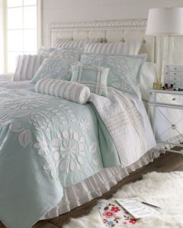 Full/Queen Aqua Comforter w/ Floral Applique, 96 x 92   Dena Home