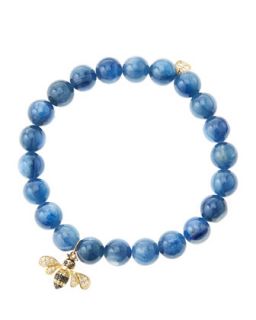 8mm Kyanite Beaded Bracelet with 14k Gold/Diamond Bee Charm (Made to Order)  
