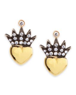 Heart & Pave Diamond Crown Stud Earrings   Irit Design