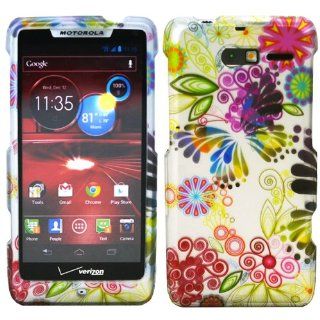 DragonCell Colorful Painting Butterfly Flower Graphic Image 2 Piece Snap On Phone Case Cover Protector with Rubber Coating for Motorola DROID RAZR M Mini XT907 XT 907 (Verizon)   Screen Protector Film Included Cell Phones & Accessories