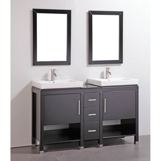 Legion Furniture Granite Top 60 inch Double Sink Bathroom Vanity With Matching Dual Mirrors Espresso Size Double Vanities