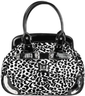 Black and White Chic Cheetah Print Velvet Texture Bowler Satchel Hobo Handbag Clothing