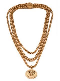 Versace Triple Chain Medallion Necklace   David Lawrence