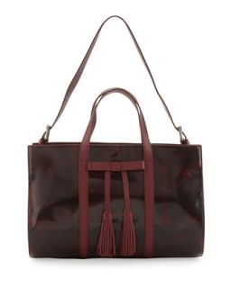 Adette Glazed Leather Satchel Bag, Cranberry   L.A.M.B.