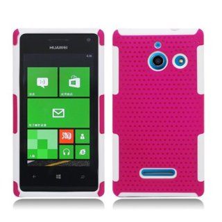 For Huawei W1 H883G (Straight Talk) Grip Hybrid 2 in 1, White+Hot Pink Cell Phones & Accessories