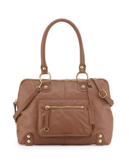 Dylan Front Pocket Leather Duffle Bag, Coffee Bean   Linea Pelle