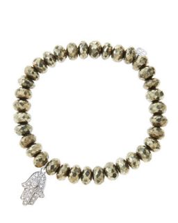 8mm Faceted Champagne Pyrite Beaded Bracelet with 14k White Gold/Diamond Medium