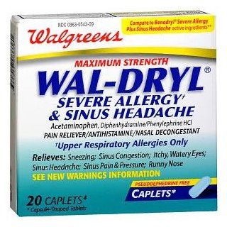  Wal Dryl Severe Allergy & Sinus Headache, Caplets, 20 ea Health & Personal Care