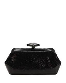 Whitman Sequin & Snake Clutch Bag, Black   Judith Leiber Couture
