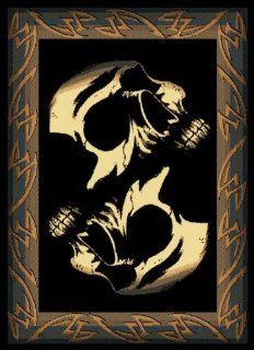 United Weavers Legends Area Rug 910 07260 Phantom Black Skulls Skeleton 5' 3" x 7' 2" Rectangle   Machine Made Rugs