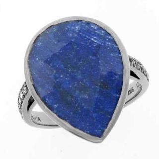 Pear Shaped Rough Cut Sapphire and 1/6 CT. T.W. Diamond Ring in Black