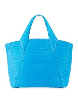 Medium Open Crocodile Tote Bag, Blue   Nancy Gonzalez