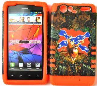 Verizon Hybrid 2 in 1 Case Deer Rebel Flag Camo Hard Plastic Snap On and Orange Silicone Droid Razr Motorola XT912 Cell Phones & Accessories