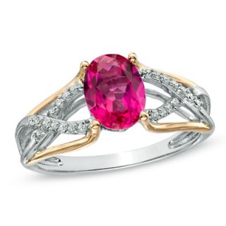 Oval Lab Created Ruby and Diamond Accent Ring in 10K Two Tone Gold