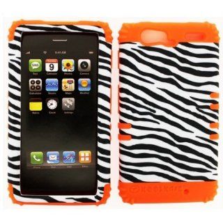 2 in 1 Hybrid Case Protector for Verizon Motorola Droid Razr XT913 Phone   Orange Silicone with Rocker Snap On, Leather Finish Zebra Print Cell Phones & Accessories