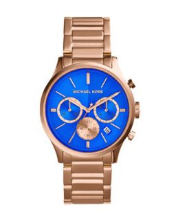 Mid Size Rose Golden/Cobalt Stainless Steel Bailey Chronograph Watch   Michael