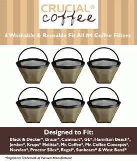 6 Washable & Reusable Coffee Filters # 4 Cone Fit Black & Decker, Braun, Cuisinart, GE, Hamilton Beach, Jerdon, Krups, Melitta, Mr. Coffee, Mr. Coffee Concepts, Norelco, Proctor Silex, Regal, Sunbeam & West Bend, Designed & Engineered by Cr