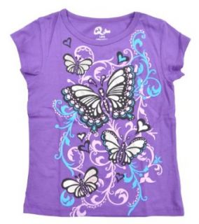 QTee Girls S/S Purple Butterfly Top Fashion T Shirts Clothing