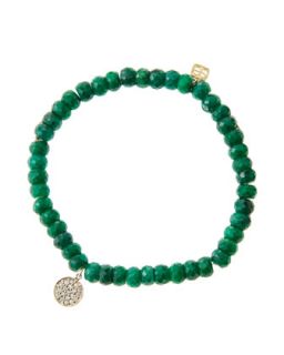 6mm Faceted Emerald Beaded Bracelet with Mini Yellow Gold Pave Diamond Disc