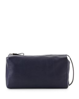 Mens Pebbled Leather Toiletry Bag, Navy   Zanellato