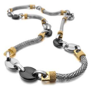 JBlue Jewelry Men's Stainless Steel Necklace Mesh Chain Link Gold Black Silver (with Gift Bag) Jewelry