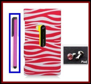 Nokia Lumia 920 AT&T Rubberized Hot Pink White Zebra Design Snap on Case Cover Front/Back + Hot Pink Stylus Touch Screen Pen + One FREE Pinks 3.5mm Bling Headset Dust Plug Cell Phones & Accessories