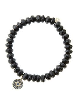 8mm Faceted Black Spinel Beaded Bracelet with 14k Gold/Rhodium Diamond Small