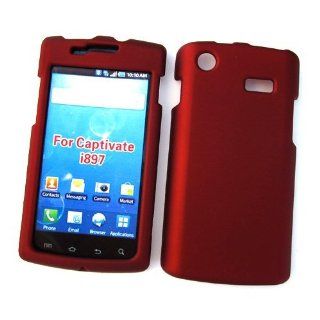 Samsung Captivate I897 (AT&T) Rubberized Snap On Protector Hard Case, Red Cell Phones & Accessories