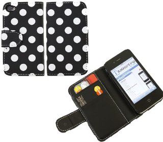 iTALKonline BLACK WHITE POLKA DOTS Executive Wallet Case Cover Skin with Credit Card Holder For Apple iPhone 4 4S (2011) 4G HD Cell Phones & Accessories