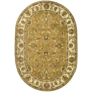 Handmade Heritage Tabriz Mocha/ Ivory Wool Rug (76 X 96 Oval)