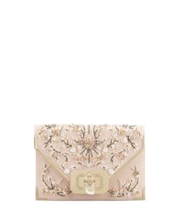 Valentina Floral Beaded Envelope Clutch Bag, Pink/Multi   Marchesa