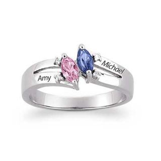 Sterling Silver Couples Simulated Marquise Birthstone Ring with
