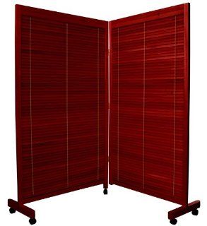 Oriental Furniture 5 Feet Tall Shutter Adjustable Blinds 2 Panel Folding Room Divider on Wheels, Rosewood   Panel Screens