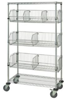 Quantum Storage Systems M1848BC6C 2 Tier Mobile Wire Basket Unit with 3 Baskets, Chrome Finish, 18" Width x 48" Length x 69" Height