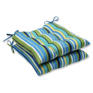 Pillow Perfect Outdoor Topanga Stripe Lagoon Wrought Iron Seat Cushion (set Of 2)