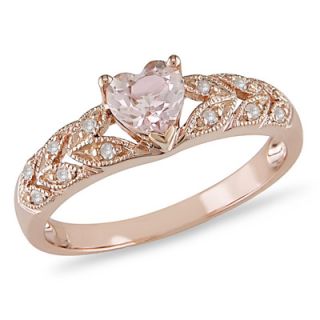 Heart Shaped Morganite Ring in 10K Rose Gold with Diamond Accents