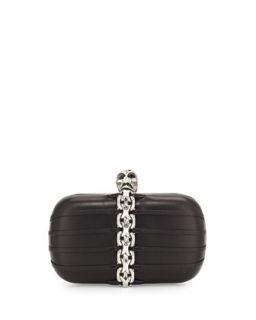 Chain Trim Skull Clasp Box Clutch Bag, Black/Nickel   Alexander McQueen