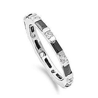 Alternating Stones Eternity Baguette Emerald CZ Ring 3MM Sterling Silver 925 Jewelry